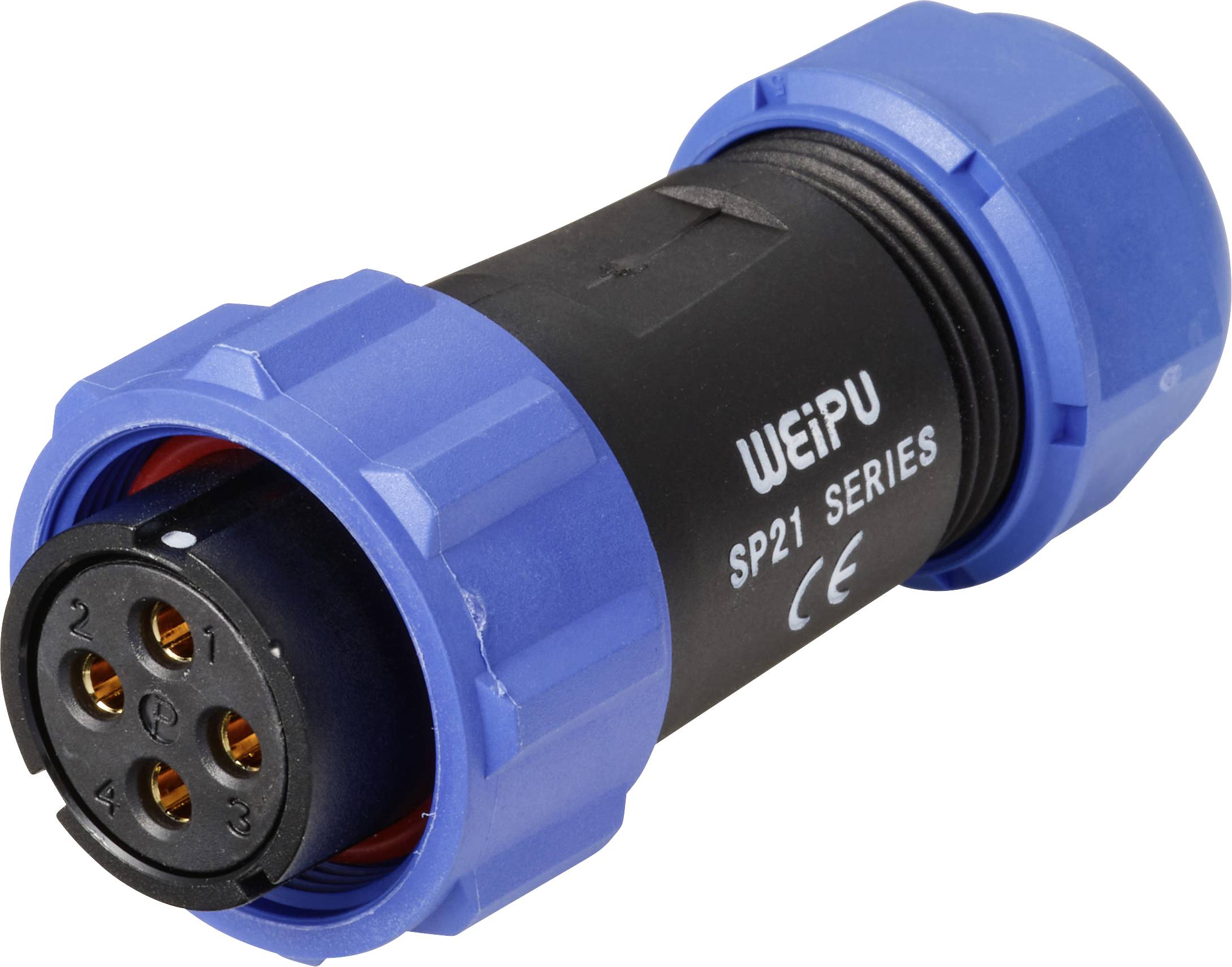 Connecteur de câble femelle, droit 4 pôles 30 A 500 V/AC IP68 Weipu SP2110 / S 4 I