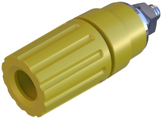 Un adaptateur de raccordement rapide jaune à surface striée, de forme cylindrique, avec un embout métallique.