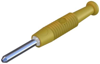 Un tournevis à pointe jaune avec une poignée striée et un embout métallique argenté, souvent utilisé pour les connexions électriques ou les tests.