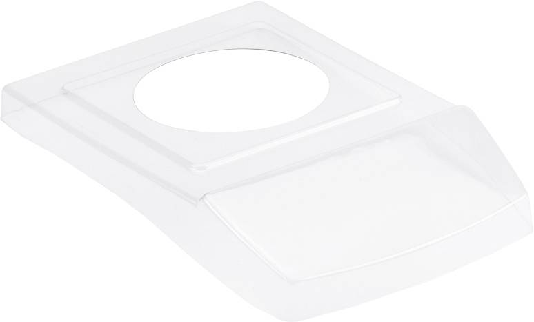Une pièce en plastique transparente avec une ouverture ronde au centre. La pièce est plate et de forme rectangulaire.