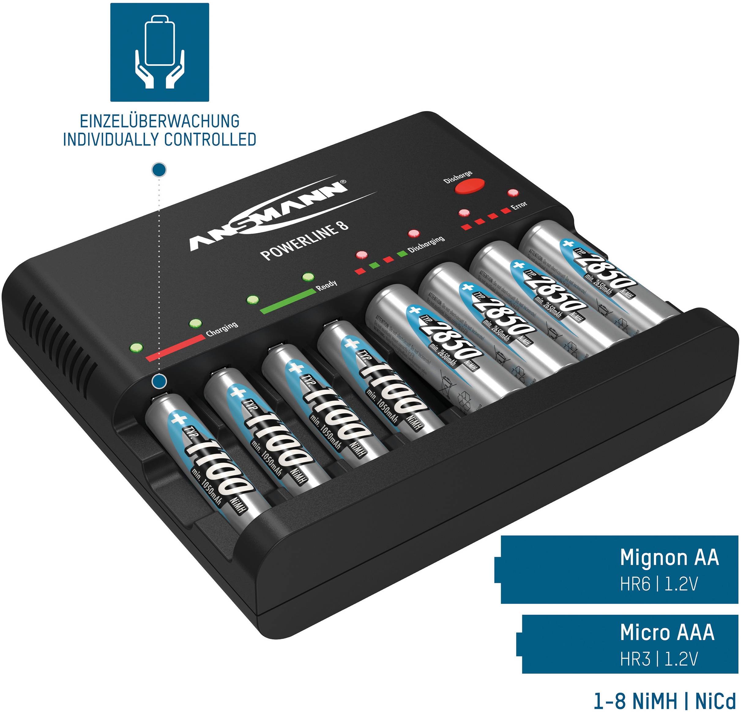 Chargeur de piles rondes NiCd, NiMH Ansmann Powerline 8