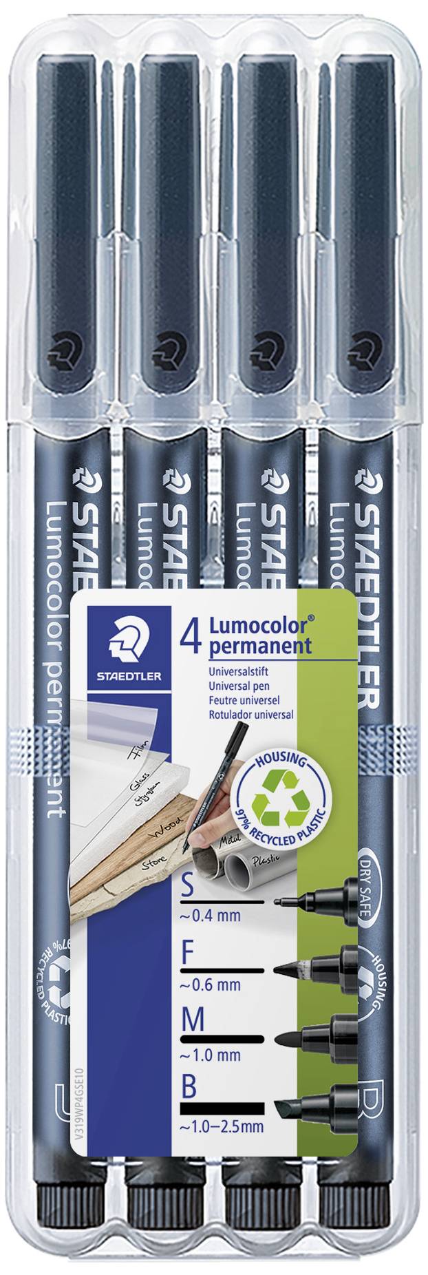 Staedtler Lumocolor permanent S F M B DRY SAFE 31-9WP4GS Marqueur permanent noir résiste à l'eau: oui