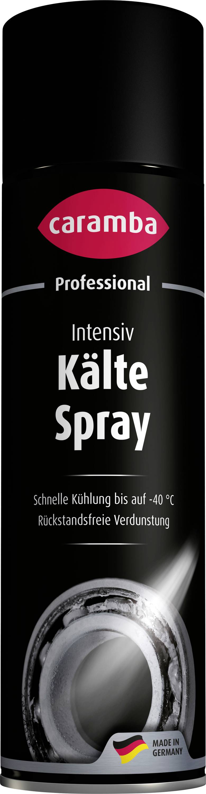 Black Caramba Professional 'Intensiv Kälte Spray' aerosol can with red logo, shown front-facing on a white background.