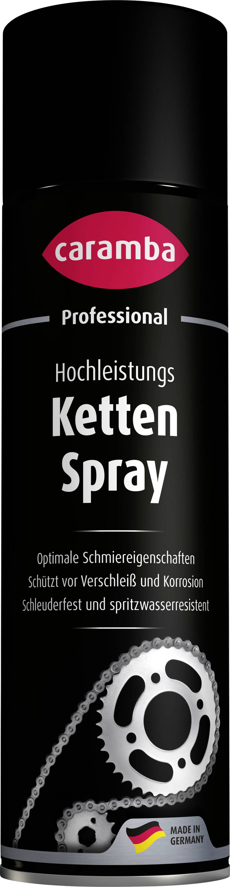 Black Caramba Professional 'Ketten Spray' aerosol can for lubricating chains, shown upright on a white background.