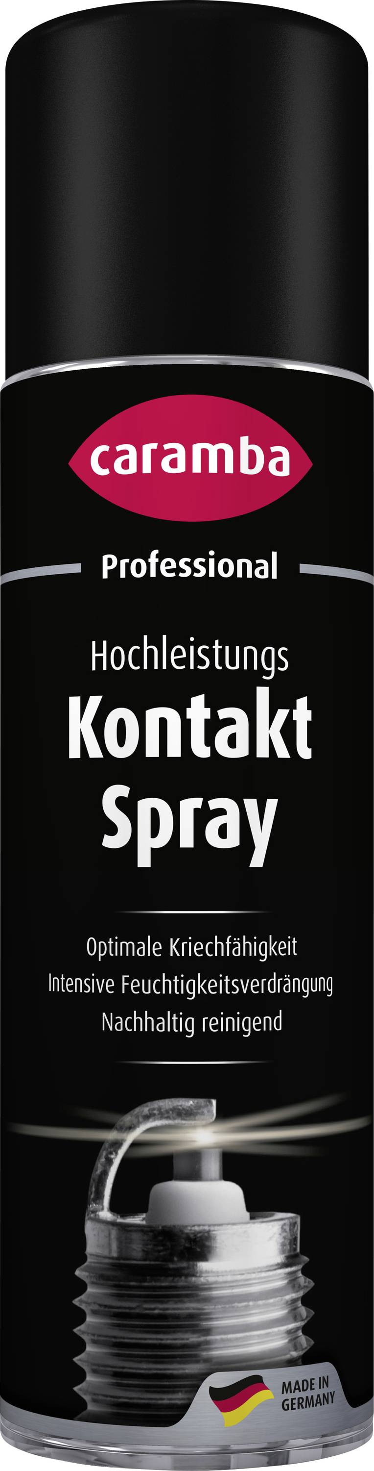 Black Caramba Professional contact spray aerosol can with product label in German, shown on a white background.