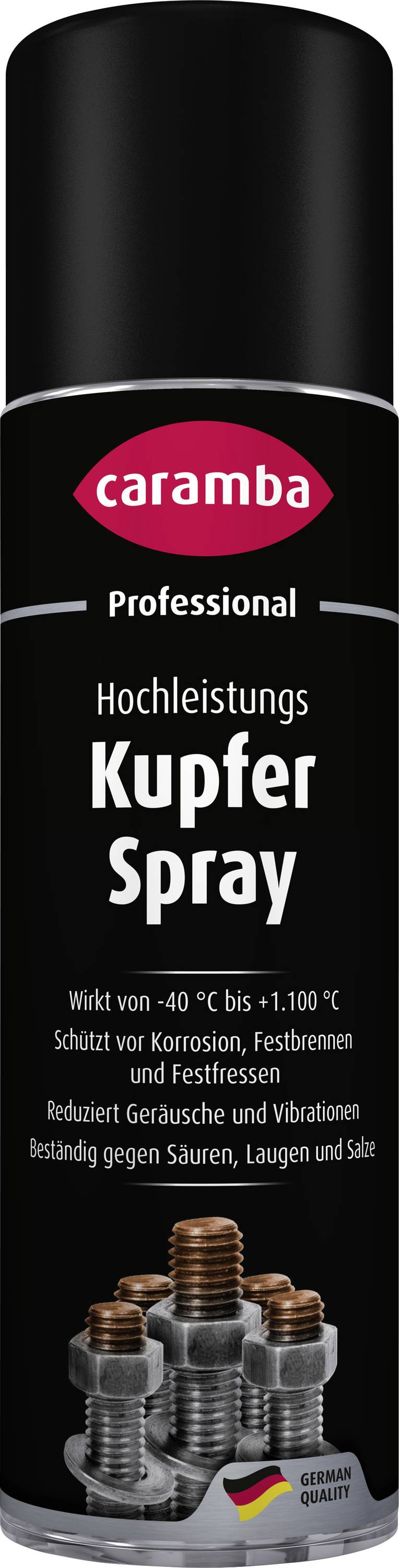 Caramba Professional Hochleistungs Kupfer Spray aerosol can on a white background, with copper fitting graphics and a black cap.