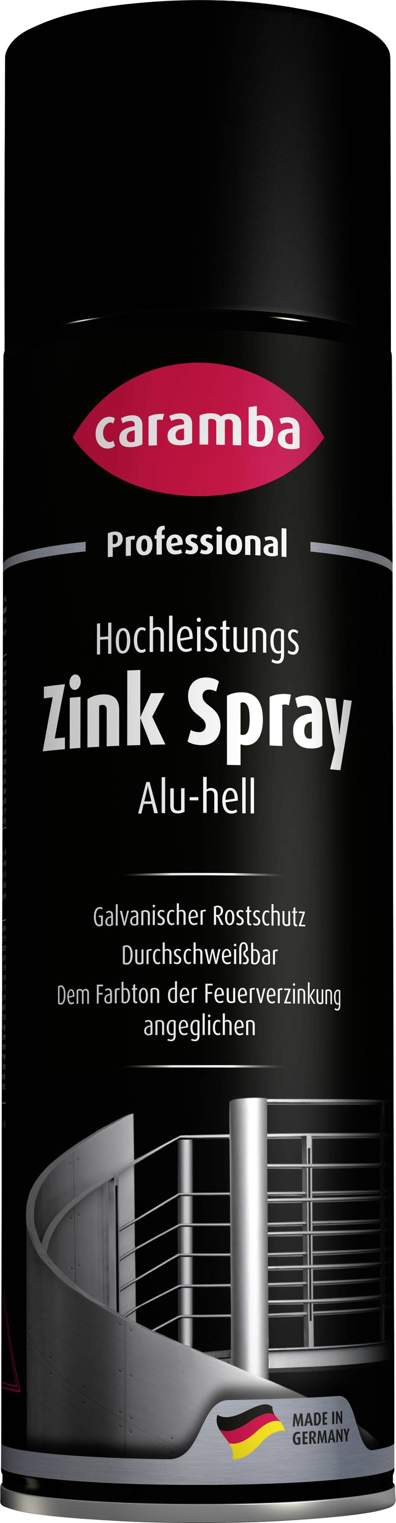 Bombe de spray au zinc professionnel Caramba, étiquetée « Hochleistungs Zink Spray Alu-hell » pour la protection galvanisée contre la rouille.