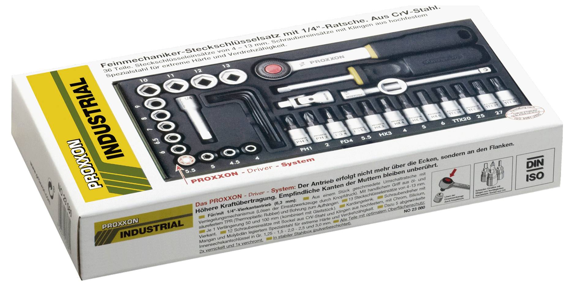 Proxxon Industrial Jeu de clés à douille métrique 1/4" (6.3 mm) 36 pièces 23080