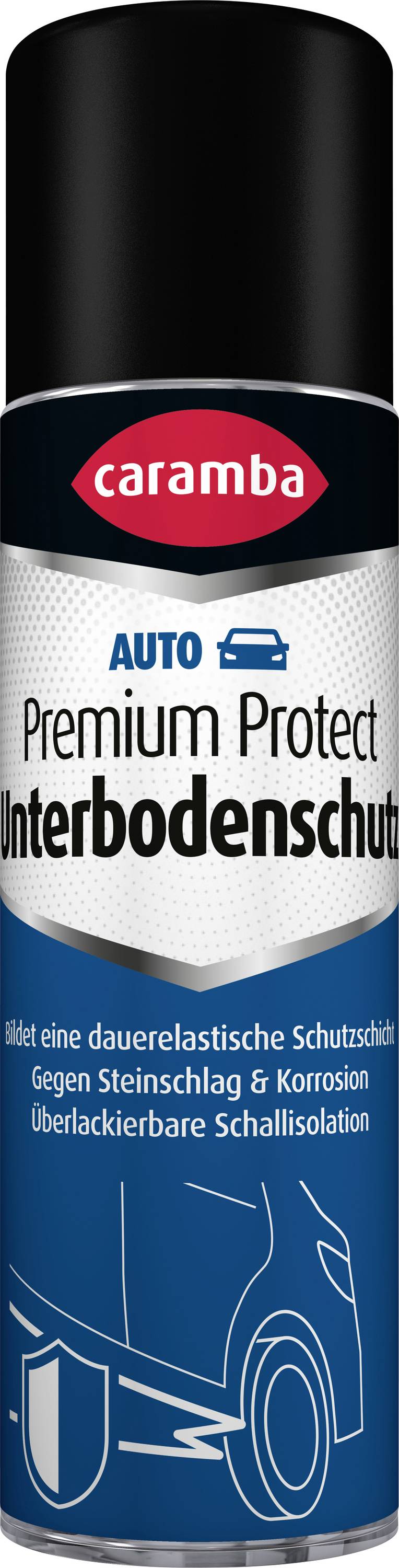 Spray en aérosol Caramba Auto Premium Protect pour la protection élastique du dessous de caisse contre les éclats de pierres, la corrosion et l'isolation phonique.