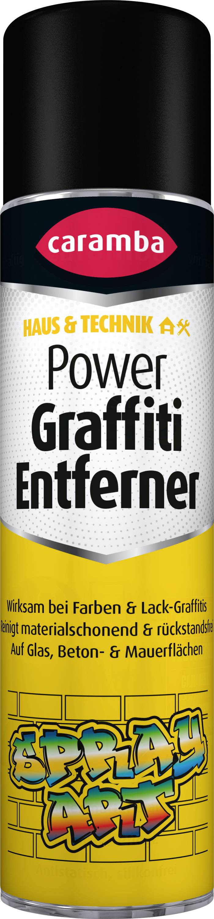 Bombe aérosol Caramba Power Graffiti Entferner, étiqueté « HAUS & TECHNIK », pour éliminer les graffitis sur le verre, le béton et la maçonnerie.