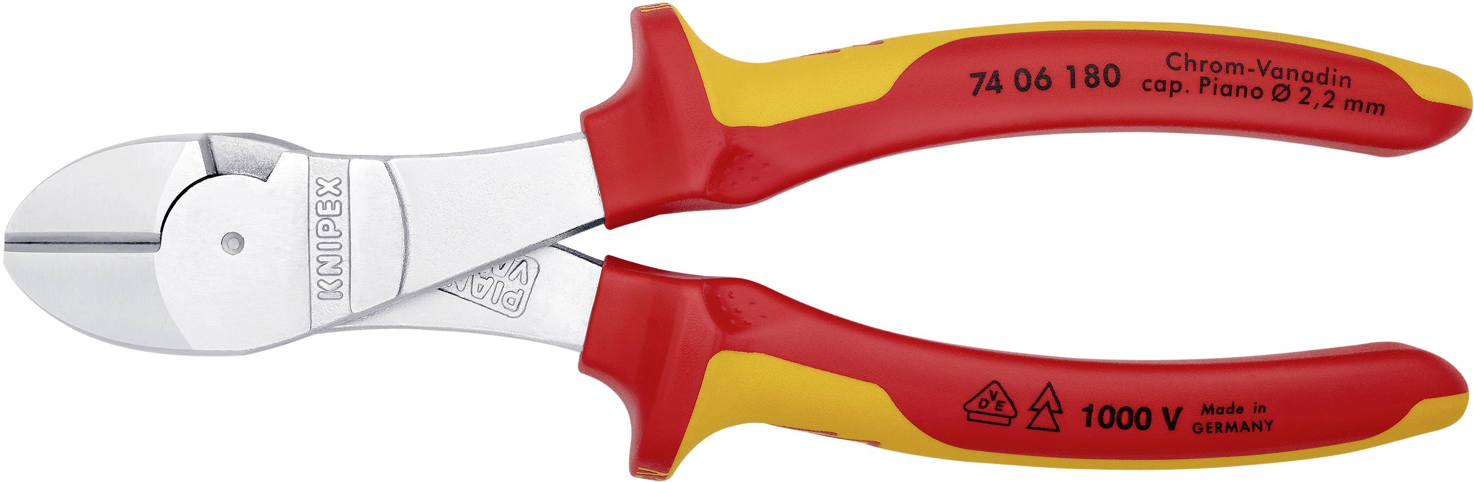 Pince coupante diagonale à forte démultiplication avec facette Knipex 74 06 180 180 mm 1 pc(s)