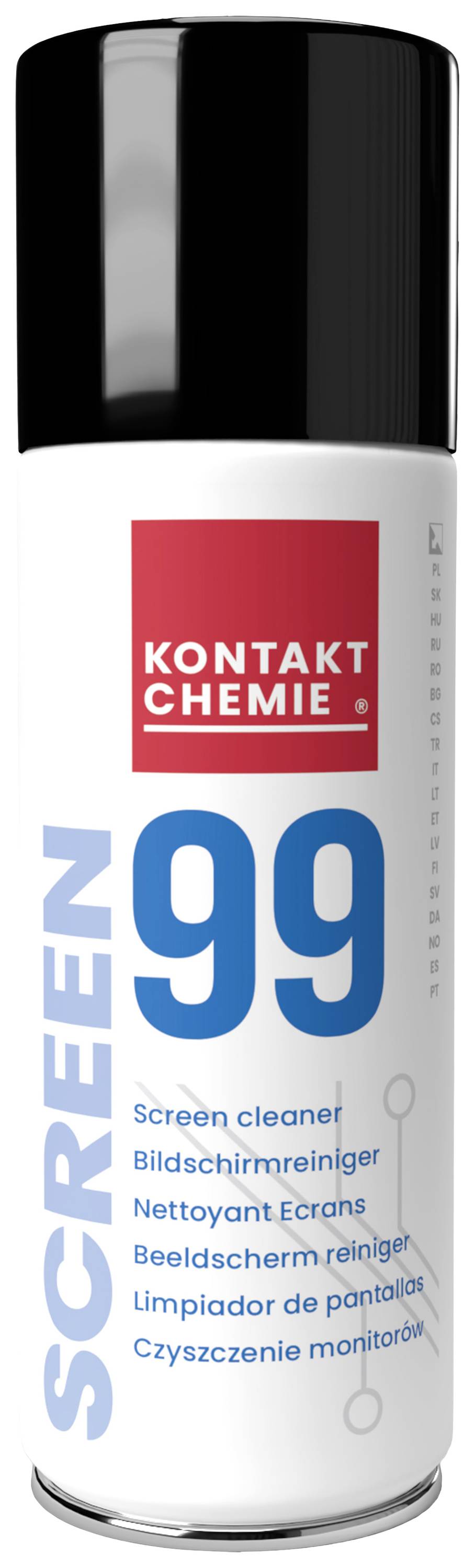 Un aérosol de nettoyant d'écran appelé 'Kontakt Chemie Screen 99', adapté pour nettoyer les moniteurs.