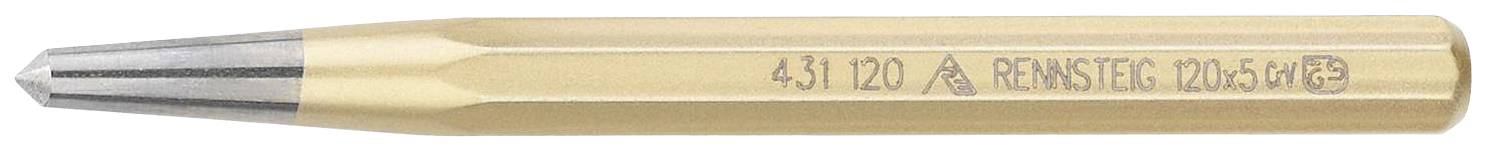 Outil rond en métal avec une pointe acérée et la gravure '431 120 A REHSTECK', tige de couleur or, pointe argentée.
