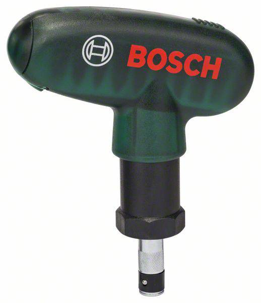 Un tournevis Bosch vert, de forme torpille, avec un logo rouge, une poignée ergonomique et un embout interchangeable.
