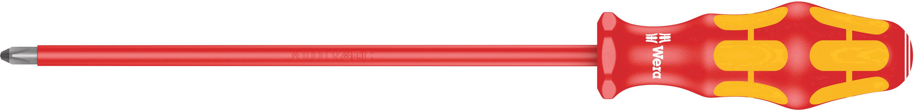Tournevis rouge avec un accent jaune sur la poignée, adapté pour les vis à tête cruciforme.