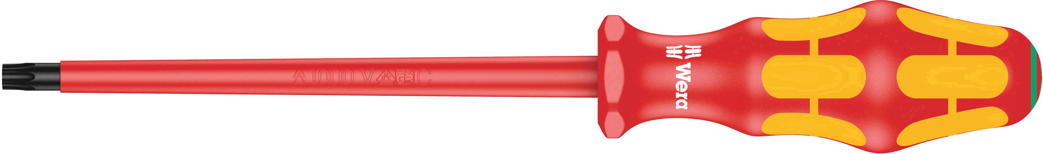 Un tournevis rouge avec un design de poignée ergonomique jaune, adapté aux travaux de précision.