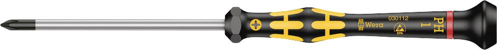 Un tournevis noir avec des accents jaunes et une poignée ergonomique, adapté pour les vis cruciformes.