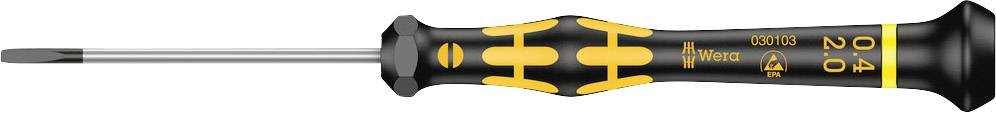 Tournevis à manche noir et accents jaunes, adapté pour un travail précis sur de petites vis.