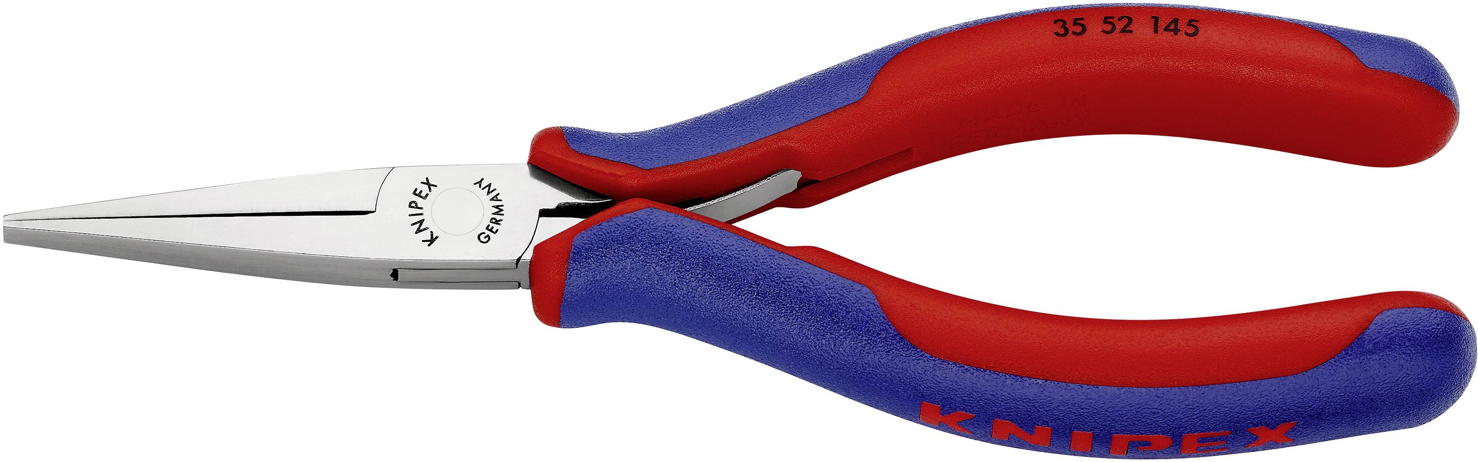 Pince coupante rouge et bleue de Knipex, modèle numéro 35 52 145, adaptée aux travaux précis en installation électrique.