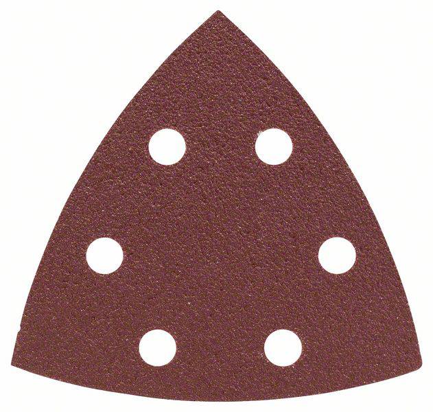 Papier abrasif brun triangulaire à six trous, adapté pour les ponceuses.