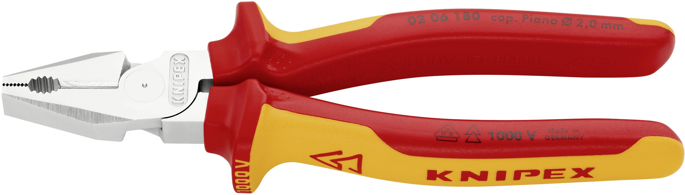 Knipex 02 06 180 VDE Pince universelle à forte démultiplication 180 mm DIN ISO 5746, DIN EN 60900