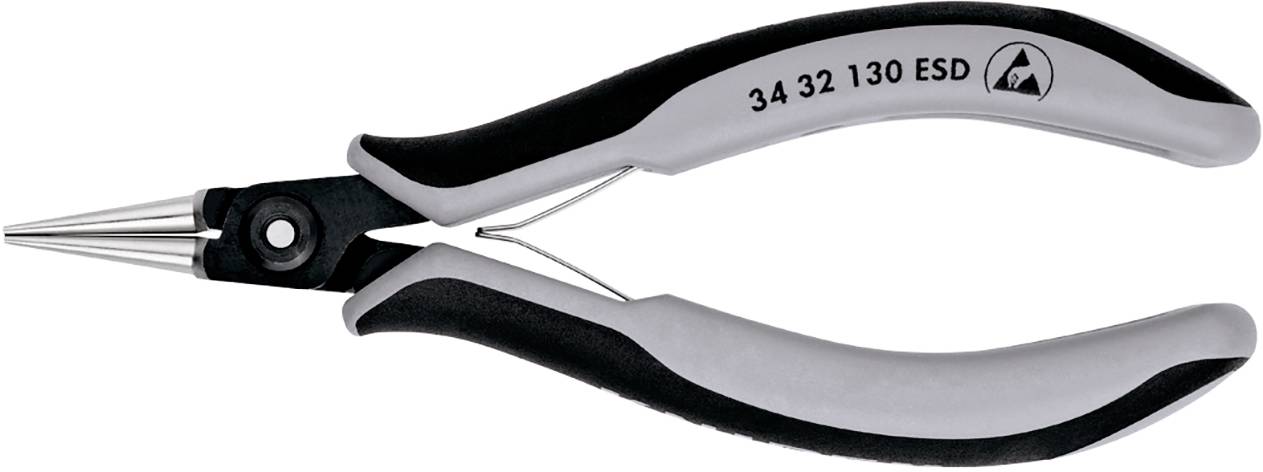 Pince électronique avec poignées noires et grises, inscription latérale '34 32 130 ESD'. Adaptée pour un travail précis.