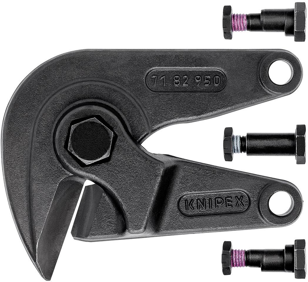 Outil de coupe noir, ressemblant à des ciseaux hydrauliques, avec trois boulons à vis différents à côté à droite.