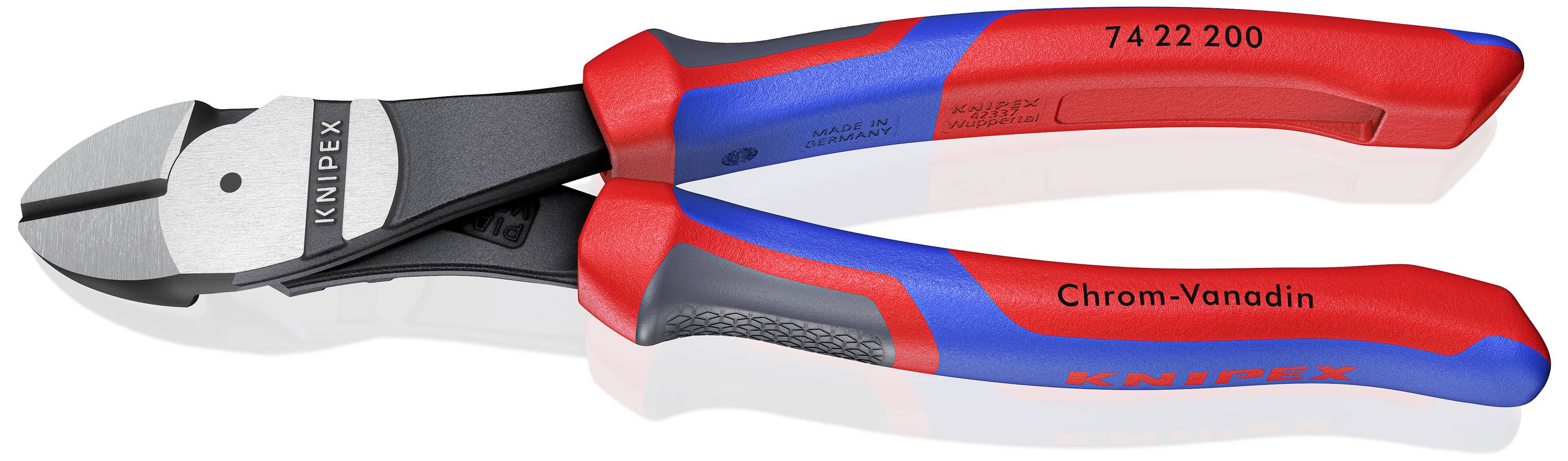 Coupe-côtés avec poignée bleu-rouge, inscription 'Chrome-Vanadium', numéro de produit 74 22 200.
