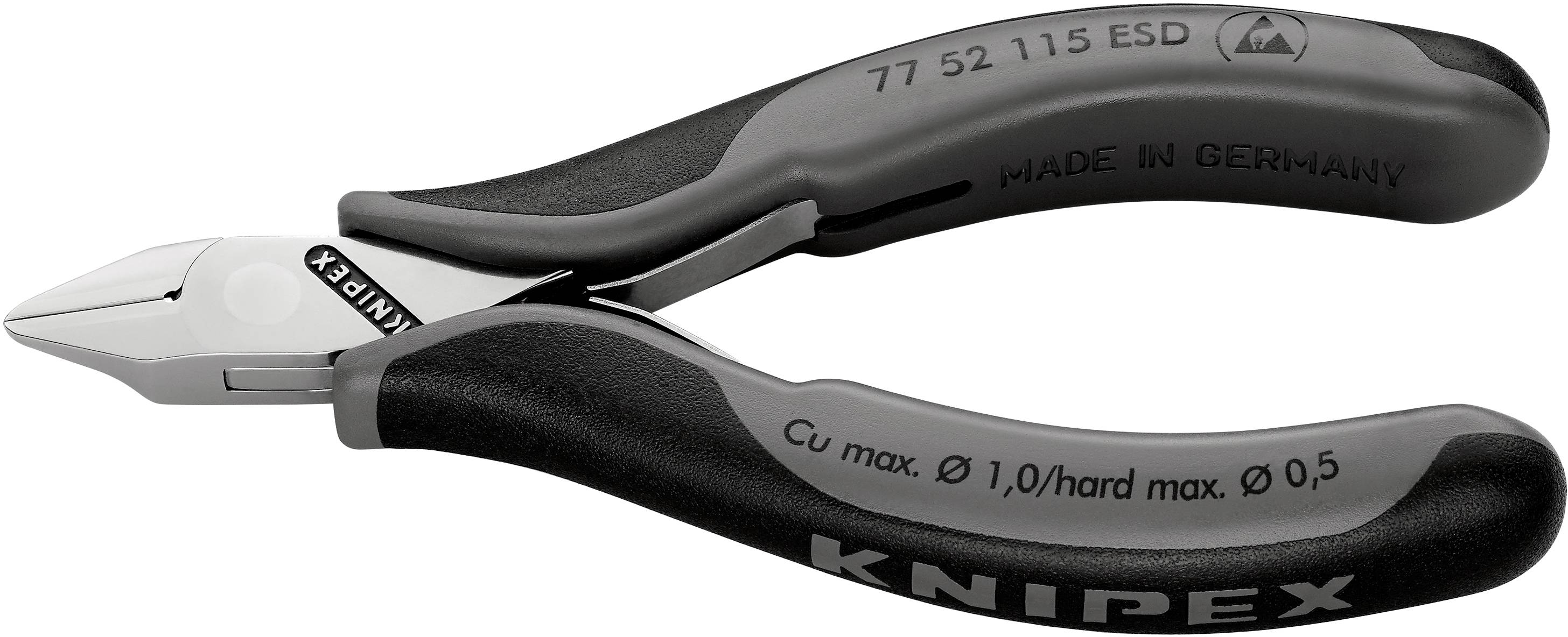 Coupe-côtés Knipex, modèle 77 52 115 ESD, adapté pour les fils de cuivre jusqu'à 1 mm de diamètre, Fabriqué en Allemagne.