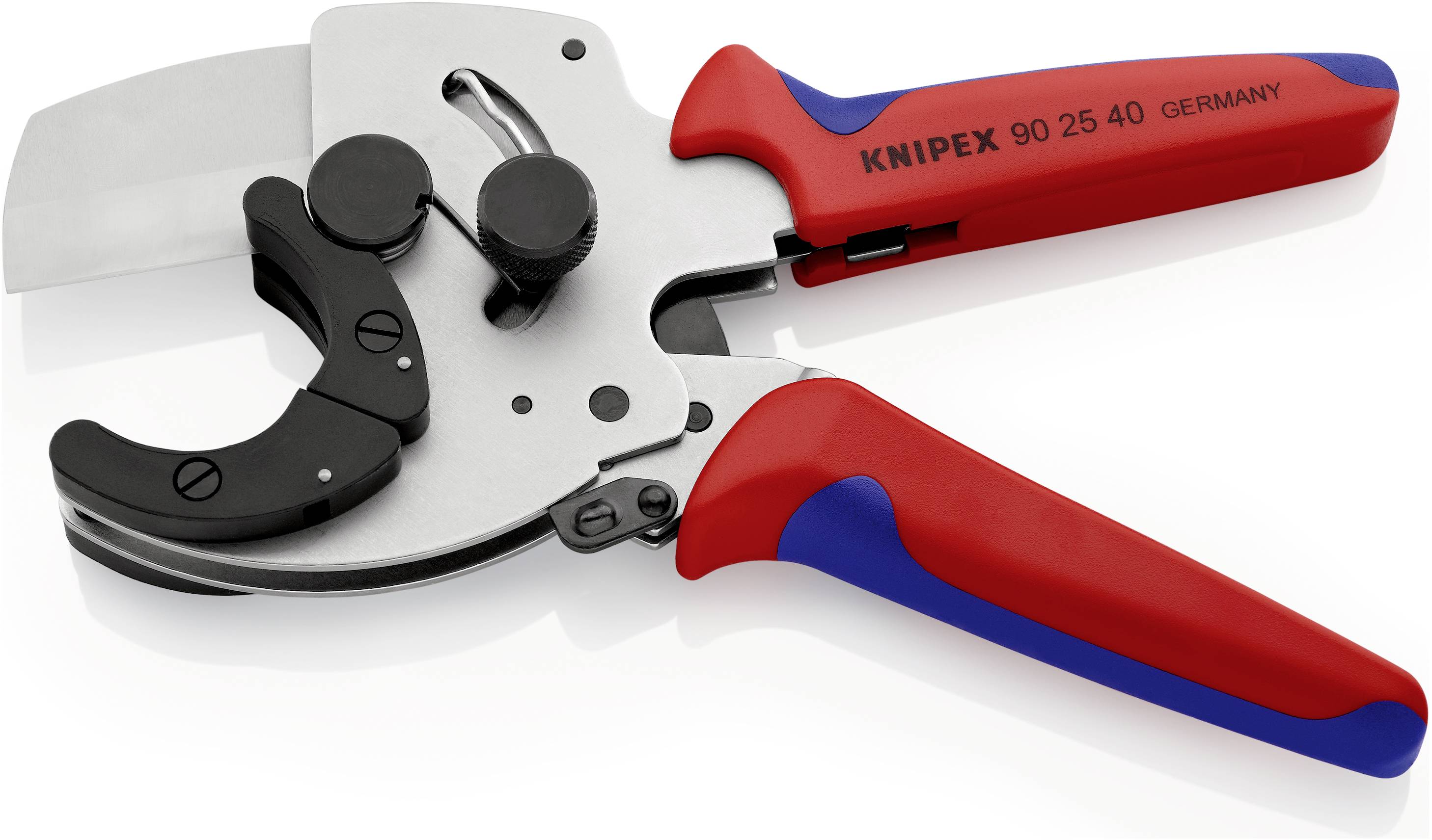 Coupe-câbles rouge et bleu de KNIPEX, numéro de modèle 90 25 40, fabriqués en Allemagne, pour une coupe précise de matériaux durs.