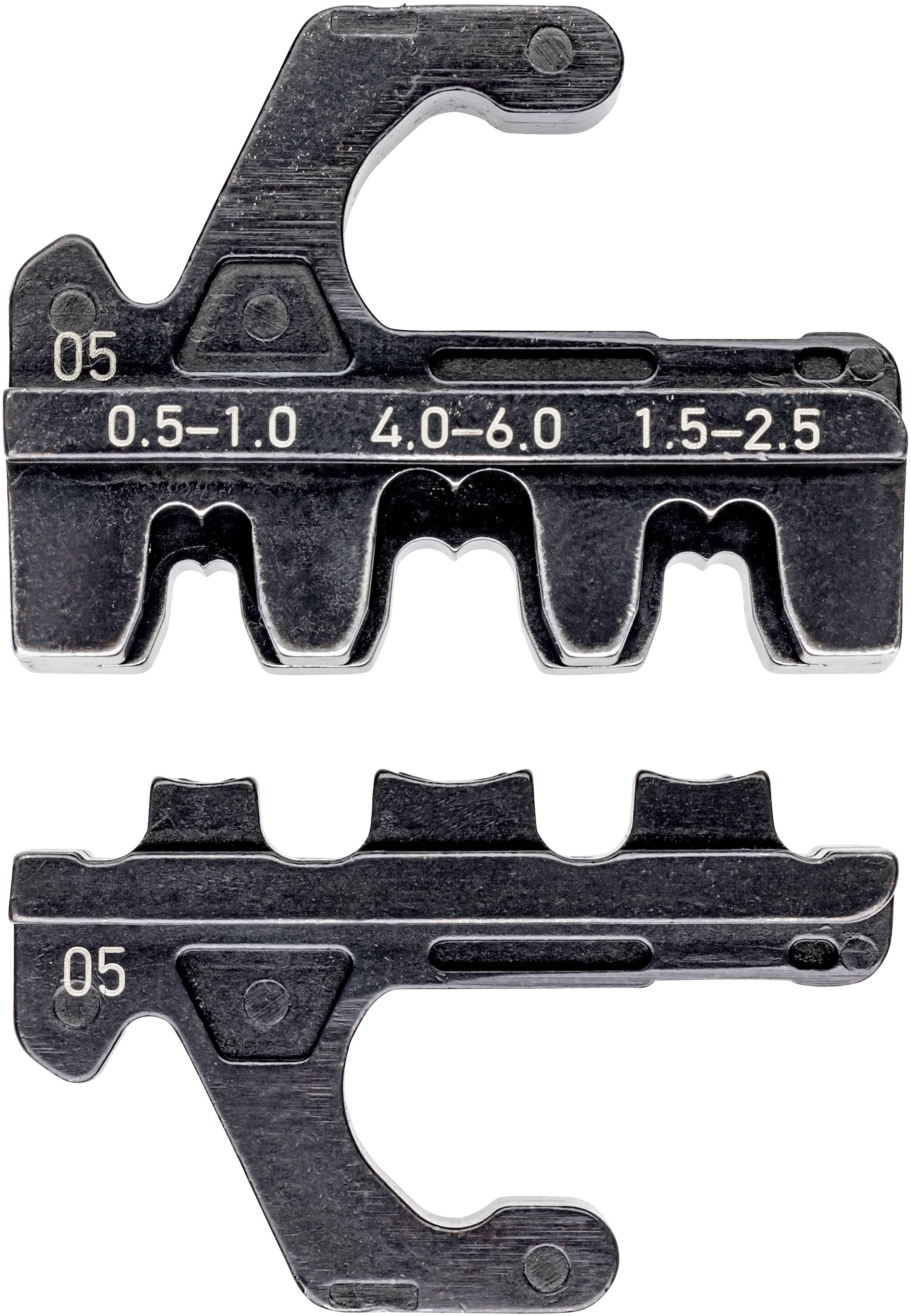 Outil de réglage métallique avec des tailles marquées : '0,5-1,0', '4,0-6,0', '1,5-2,5'. Deux pièces identiques, en haut et en bas.