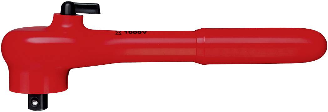 Clé dynamométrique isolée rouge pour travaux jusqu'à 1000V, avec levier noir en haut et carré d'entraînement en bas.