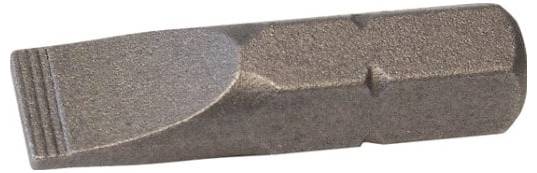 Un embout de tournevis à tête plate, métallique et texturé, utilisé pour visser des vis à tête plate.