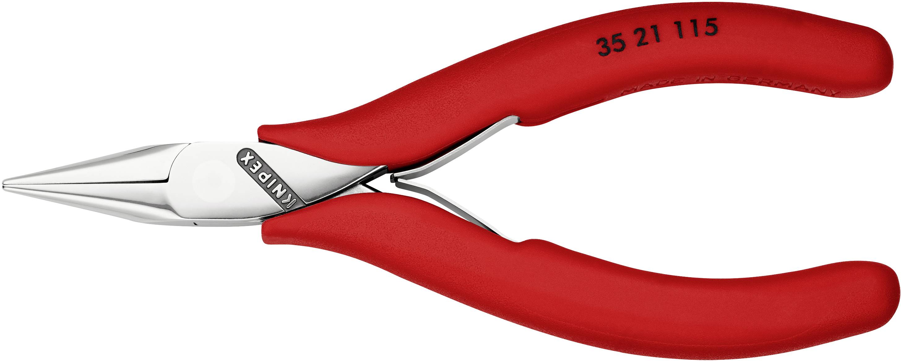Pince coupante rouge à bouts pointus avec poignées isolées, idéale pour des travaux précis en électricité et en mécanique de précision.