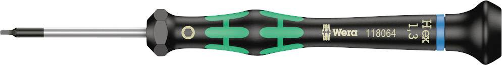 Tournevis de précision à manche noir, avec des accents verts et une longue lame en métal, adapté aux travaux de réglage fin.