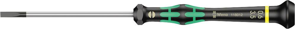 Un petit tournevis avec manche noir et accents verts. Adapté aux travaux fins sur des appareils électroniques ou de précision.