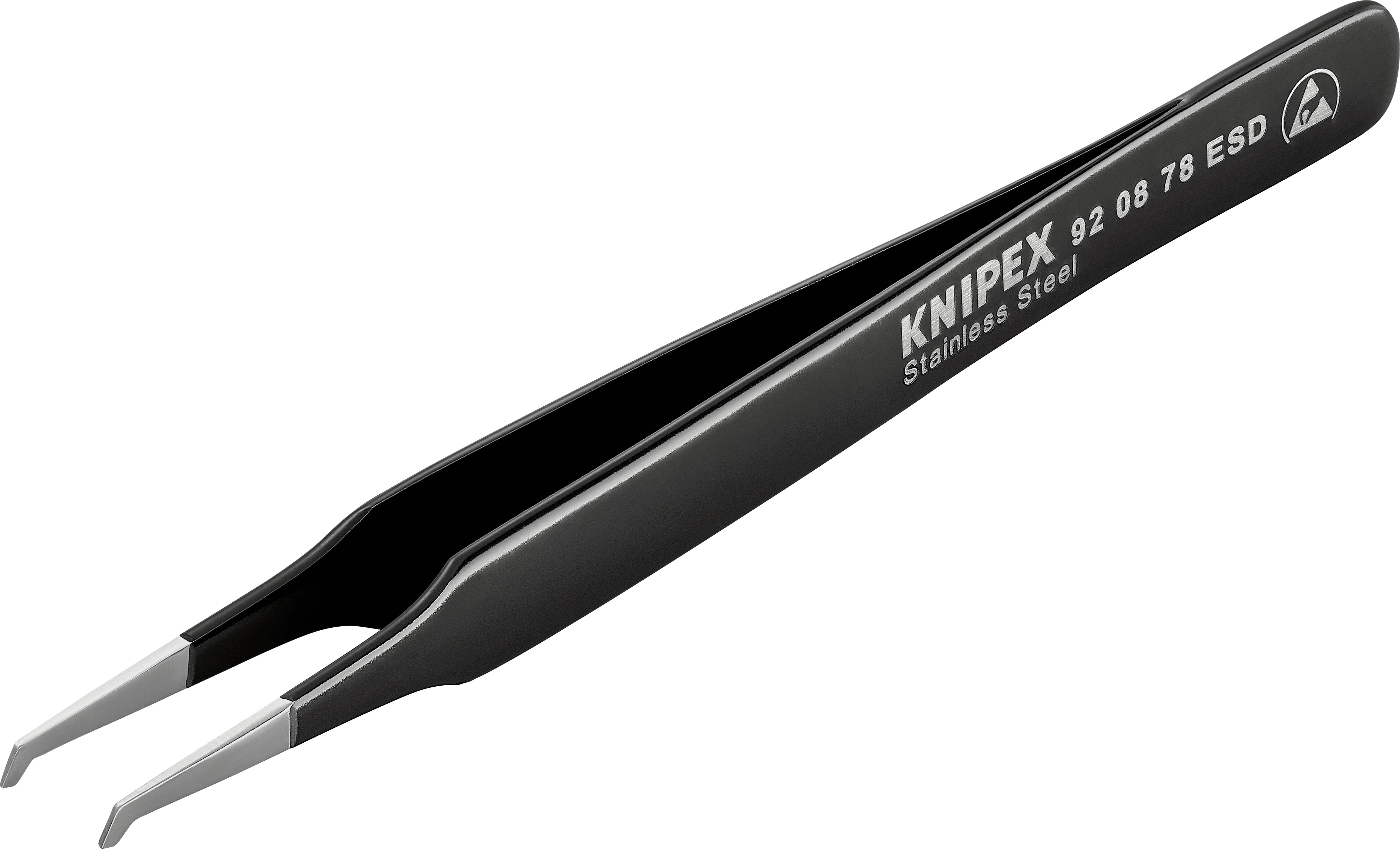 Pince de précision KNIPEX en acier inoxydable, 92 08 78 ESD, noir, adaptée aux travaux précis avec des pointes fines.