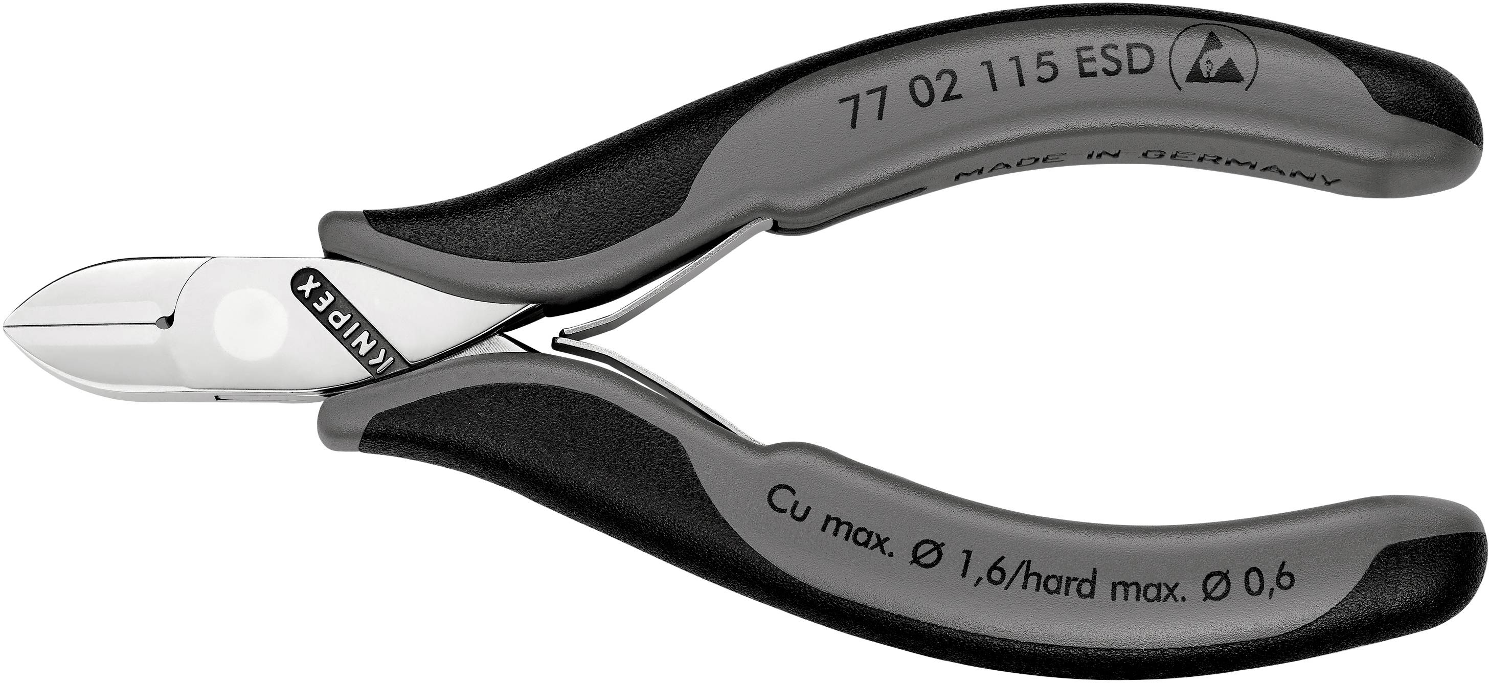 Coupe-côtés KNIPEX 77 02 115 ESD avec poignées ergonomiques. Conçu pour des travaux de précision. Adapté pour les fils souples et durs.