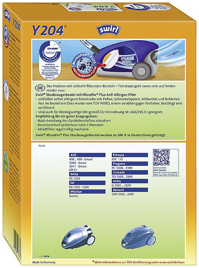 Sacs aspirateurs Swirl Y 204 AisSpace