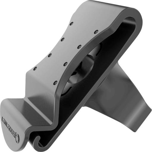 Un support de couteau noir, à la forme ergonomique, avec une surface lisse et plusieurs trous de ventilation.