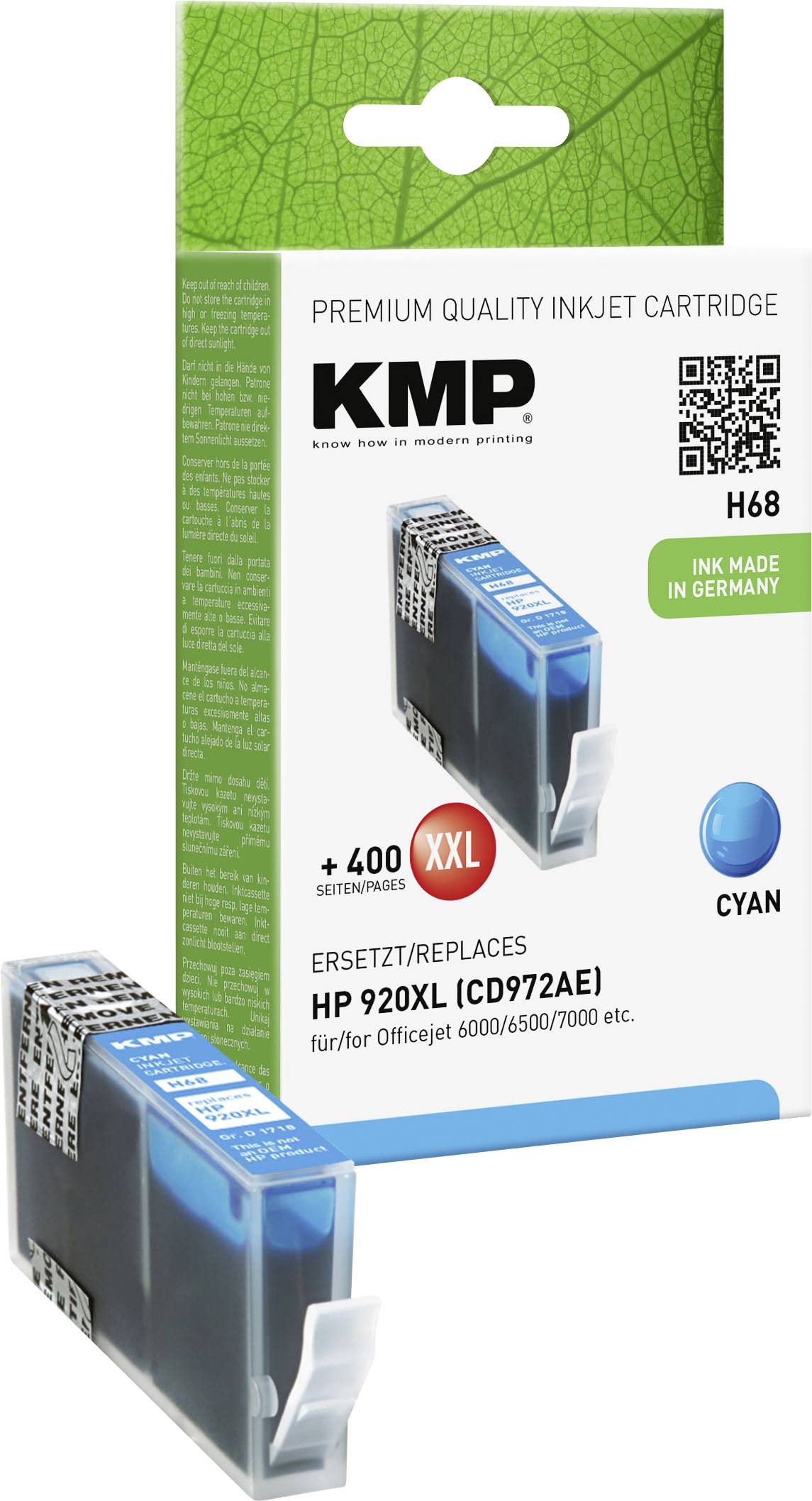 Encre KMP H68 1718 0053 Compatible avec les imprimantes HP 920XL - CD972AE Cyan
