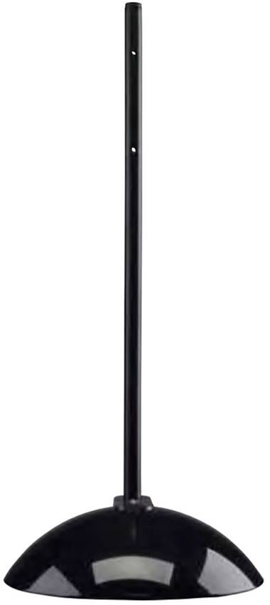 Un support de brosse de toilette noir au design minimaliste, doté d'un long manche élancé et d'une base arrondie.