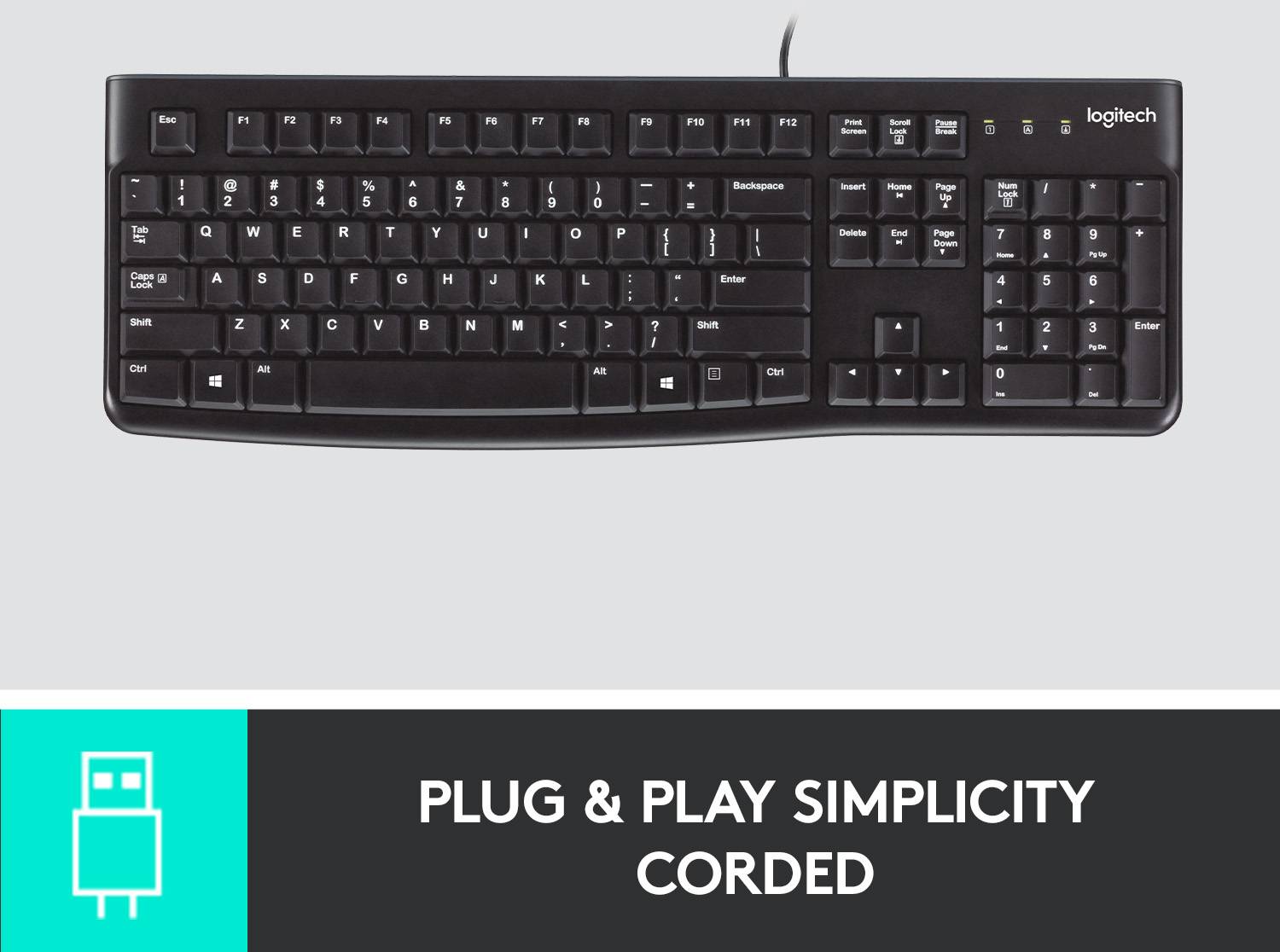 Clavier Logitech K120 Keyboard noir protégé contre les infiltrations d'eau