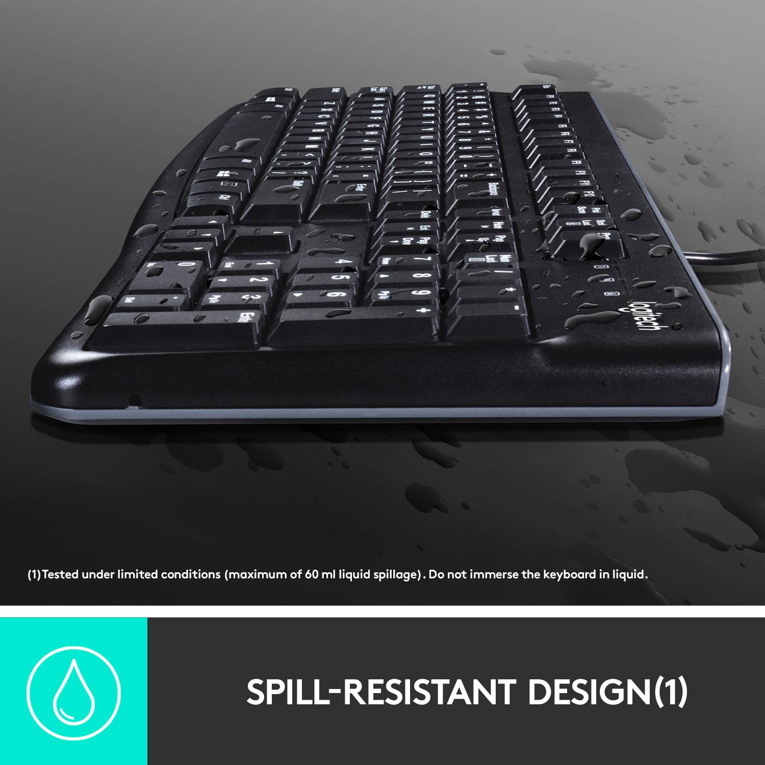 Clavier Logitech K120 Keyboard noir protégé contre les infiltrations d'eau
