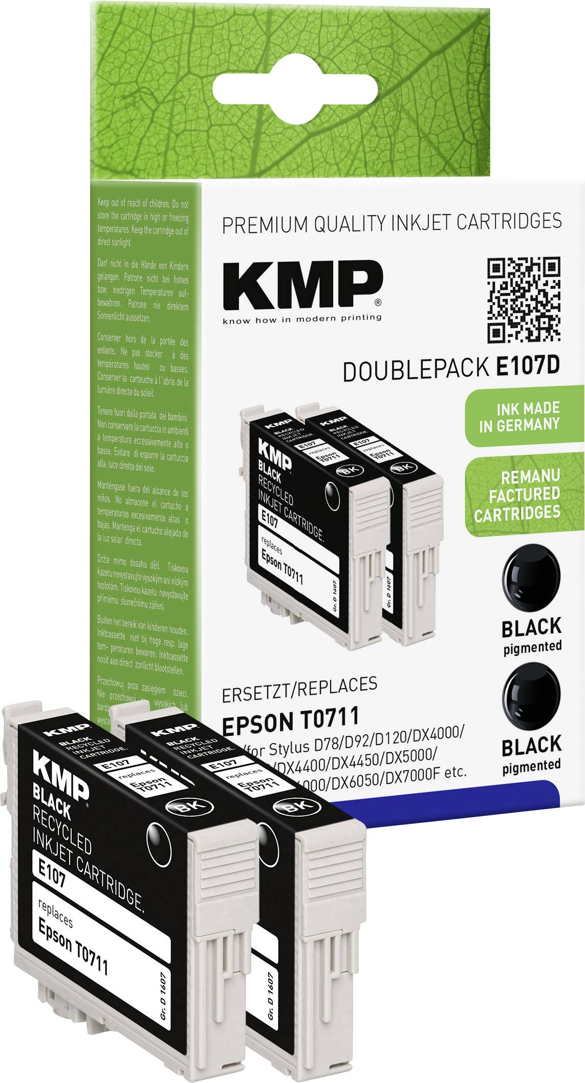 Pack de 2 cartouches d'encre compatibles KMP équivalent Epson T071140 noire