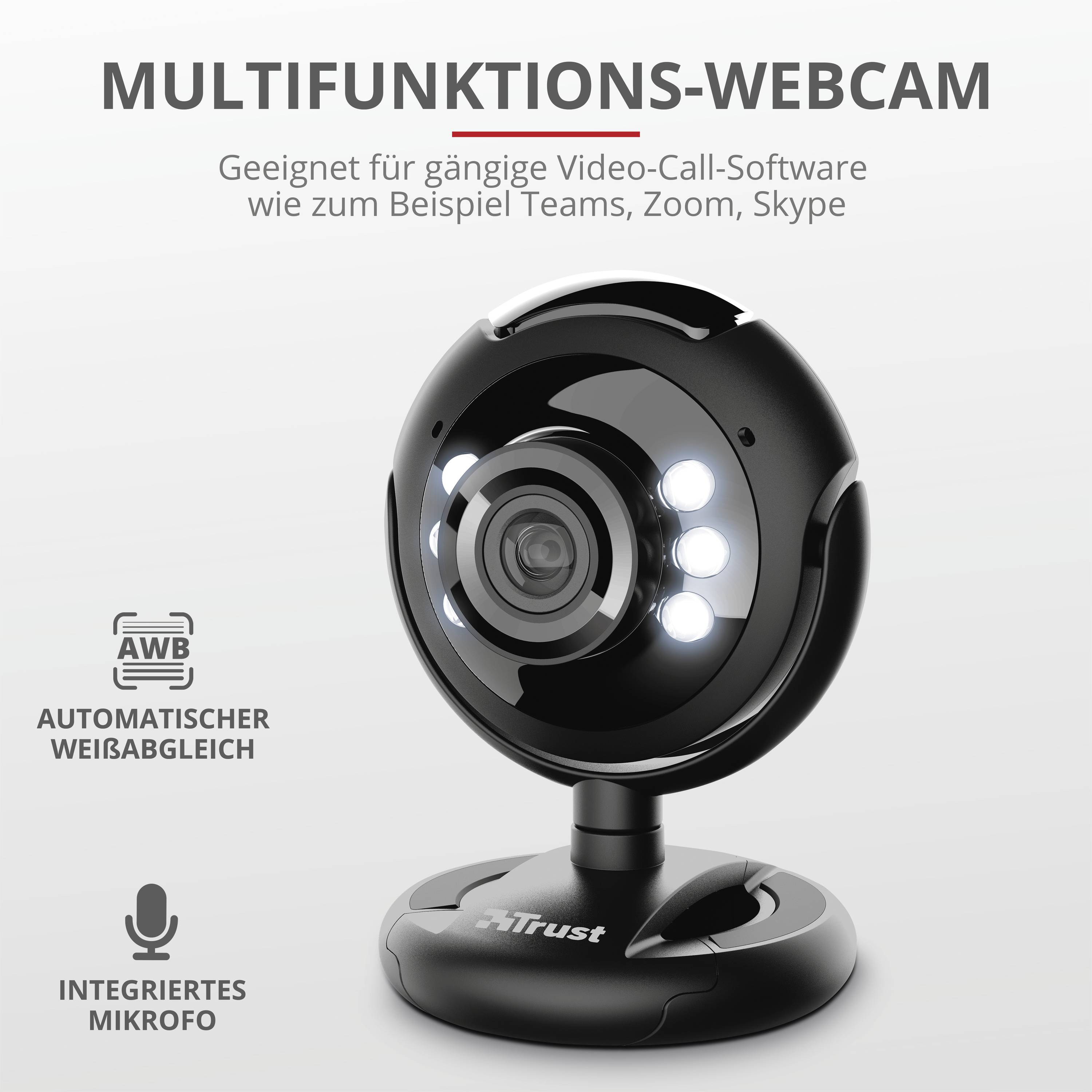 Webcam HD 640 x 480 Pixel Trust Spotlight Pro pied de support, support à pince
