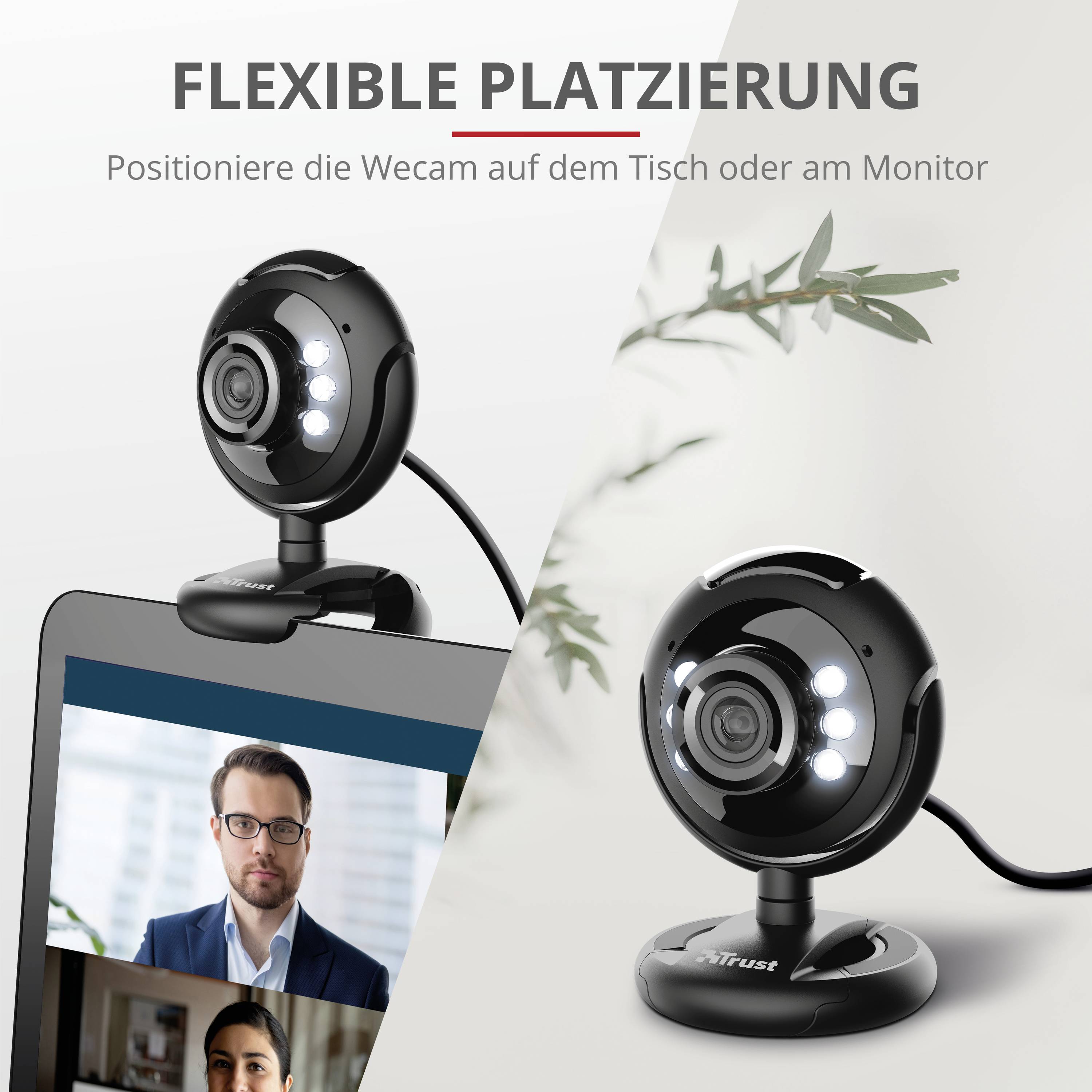Webcam HD 640 x 480 Pixel Trust Spotlight Pro pied de support, support à pince