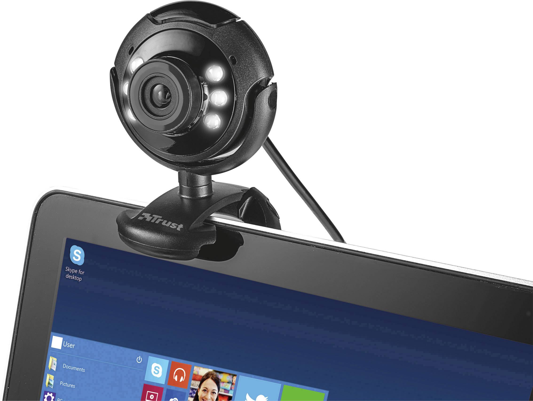 Webcam HD 640 x 480 Pixel Trust Spotlight Pro pied de support, support à pince