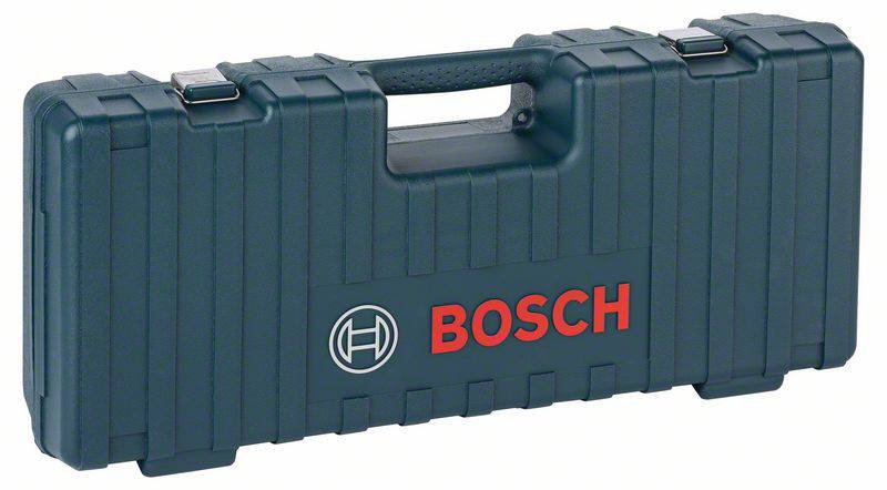 Coffret à outils Bosch noir avec logo Bosch rouge au centre, poignée de transport en haut et fermoirs métalliques verrouillables.