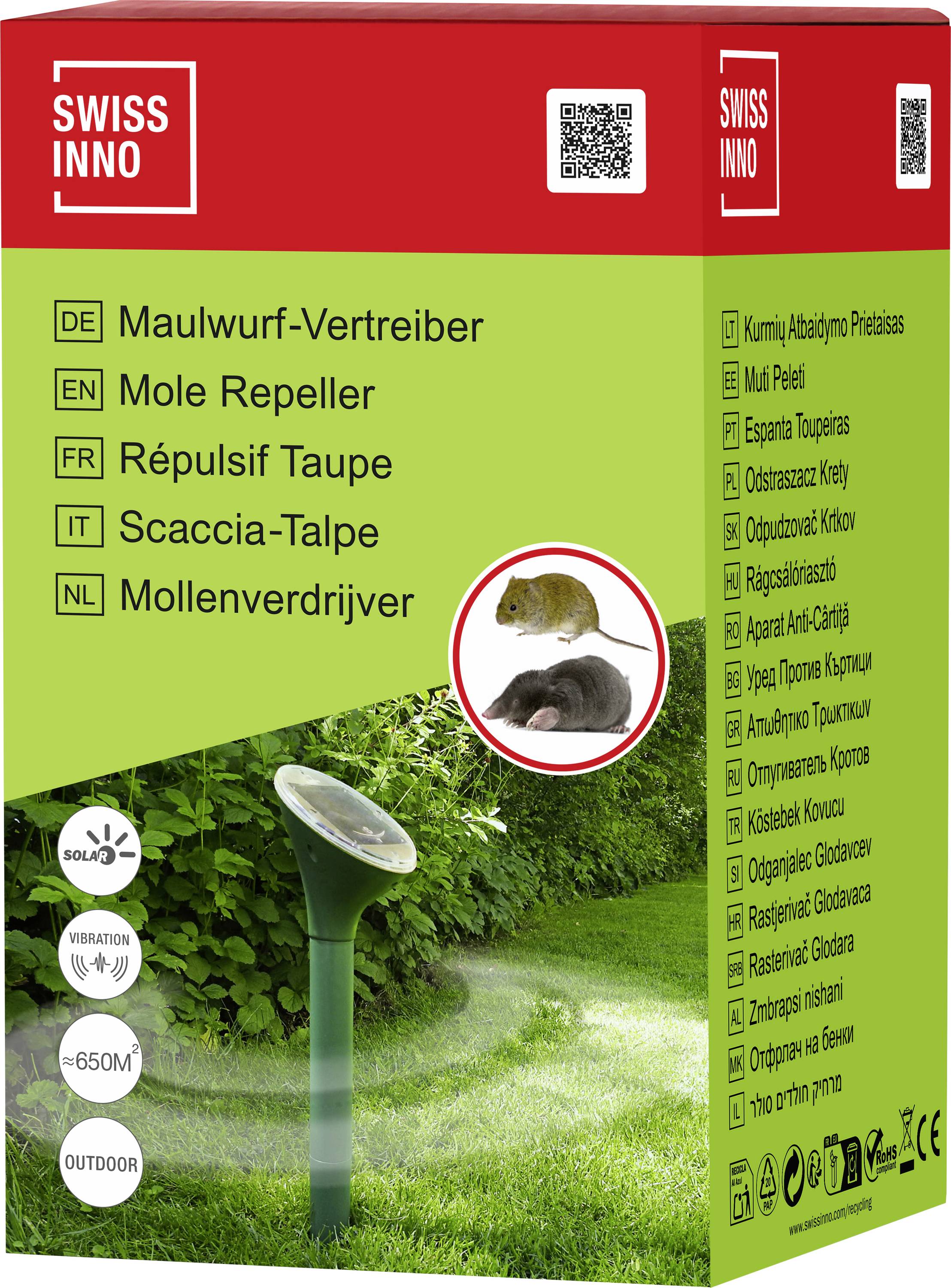 Répulseur de campagnols à vibration Swissinno 1 704 001 pour l'extérieur